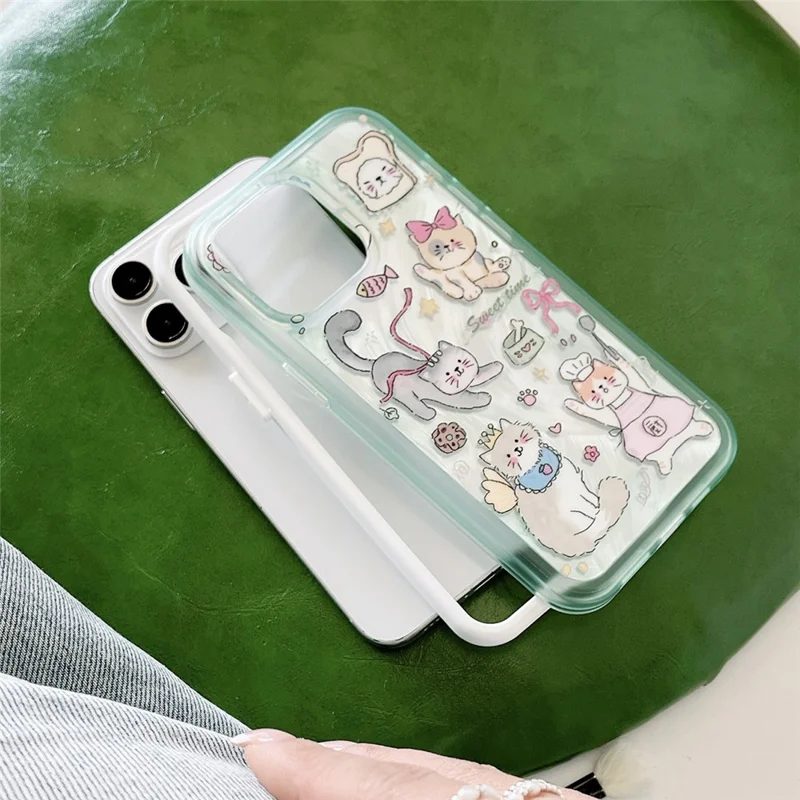 For iPhone 12 / 12 Pro Case Cartoon IMD TPU+PC Shockproof Phone Cover - Pink