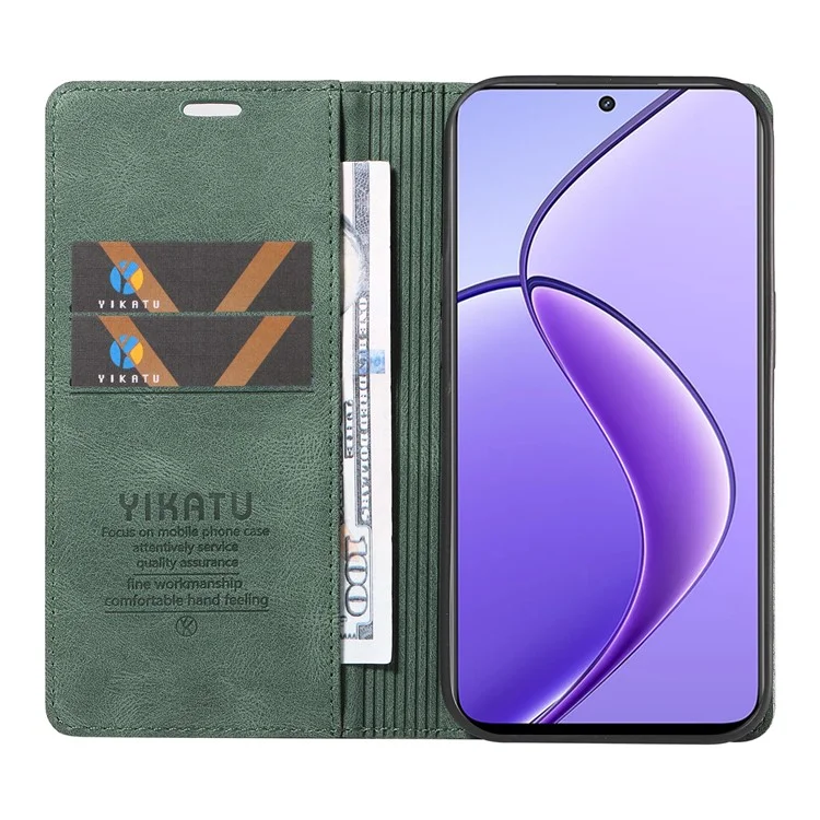 YIKATU YK-004 For Realme 12 5G Case Skin Touch Feeling PU Leather Stand Phone Cover - Green