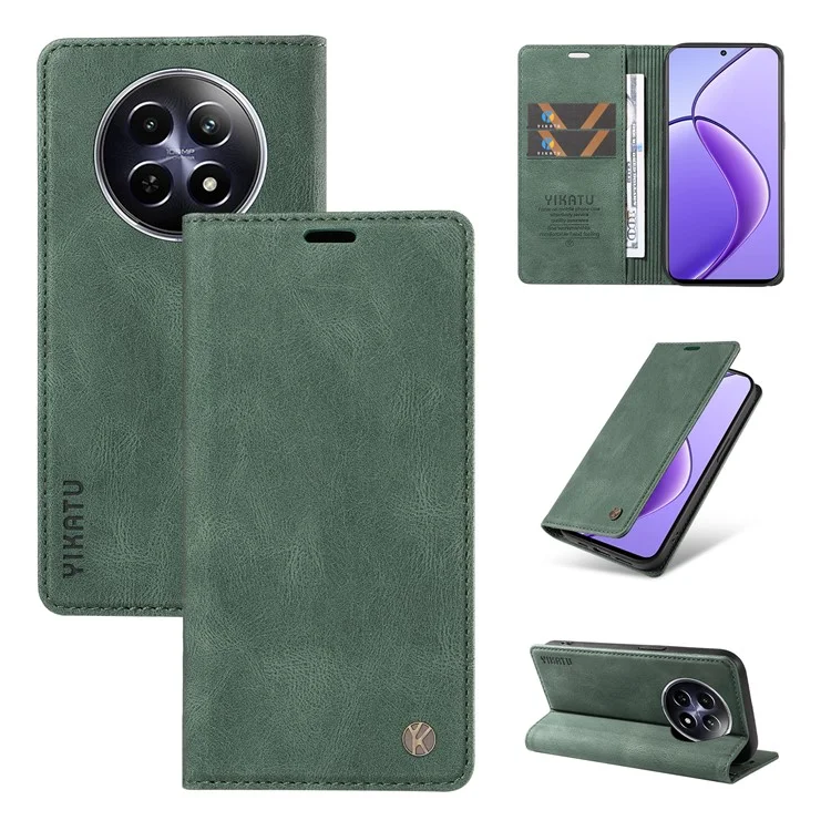 YIKATU YK-004 For Realme 12 5G Case Skin Touch Feeling PU Leather Stand Phone Cover - Green