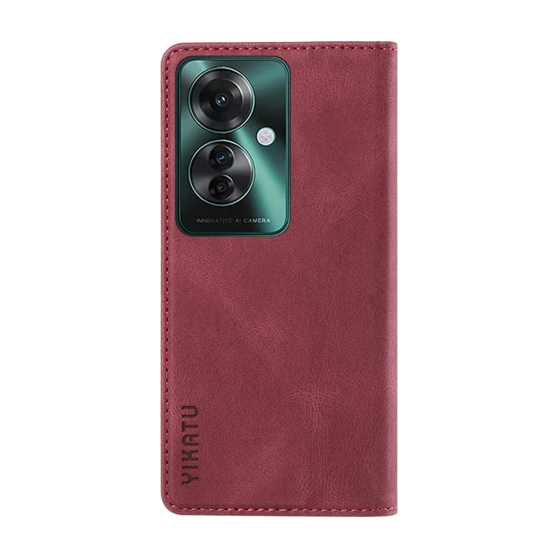YIKATU YK-004 para Oppo Reno11 F 5G / F25 Pro 5G Funda de Piel Táctil Sentida Billetera Funda de Teléfono - Rojo Vino