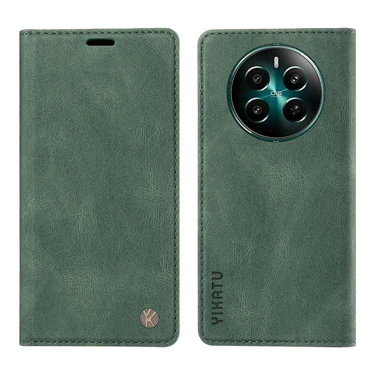 YIKATU YK-004 für Realme 12 4G / 12+ 5G Handyhülle, Flip-Folio-Geldbörse mit Kartenfächern - Grün