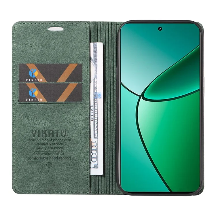 YIKATU YK-004 für Realme 12 4G / 12+ 5G Handyhülle, Flip-Folio-Geldbörse mit Kartenfächern - Grün
