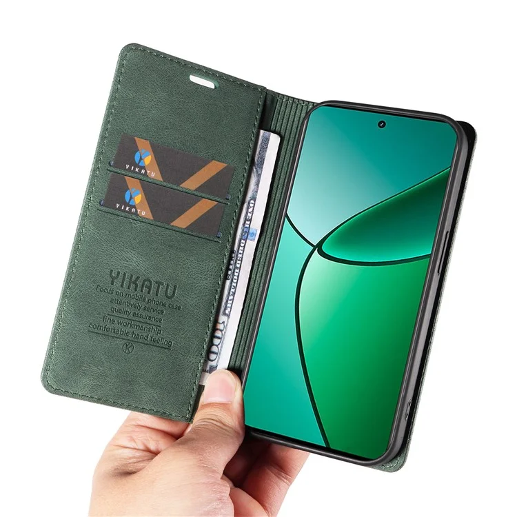 YIKATU YK-004 für Realme 12 4G / 12+ 5G Handyhülle, Flip-Folio-Geldbörse mit Kartenfächern - Grün