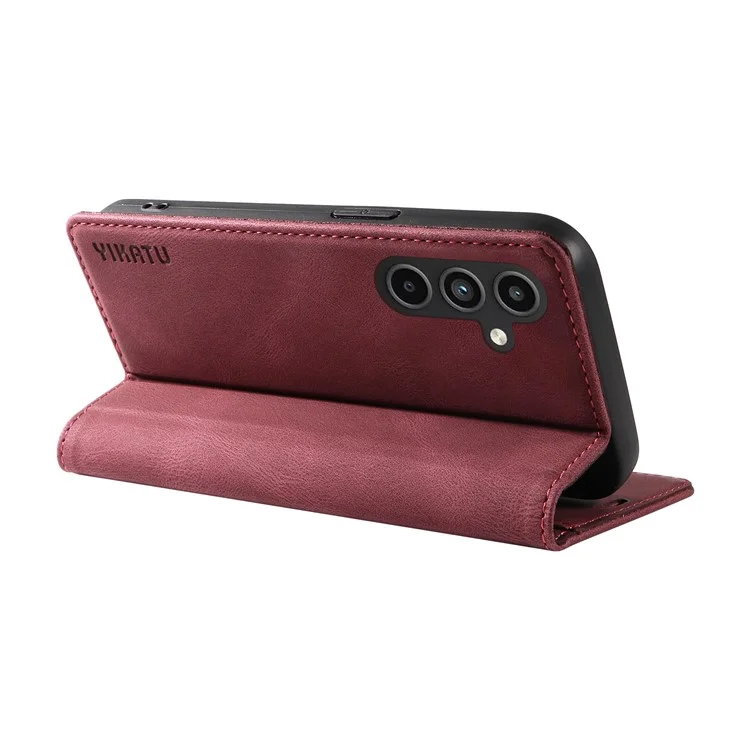 YIKATU YK-004 Per Samsung Galaxy A15 4G / 5G Custodia in Pelle PU Chiusura Magnetica Flip Phone Cover Protettiva - Rosso Vino