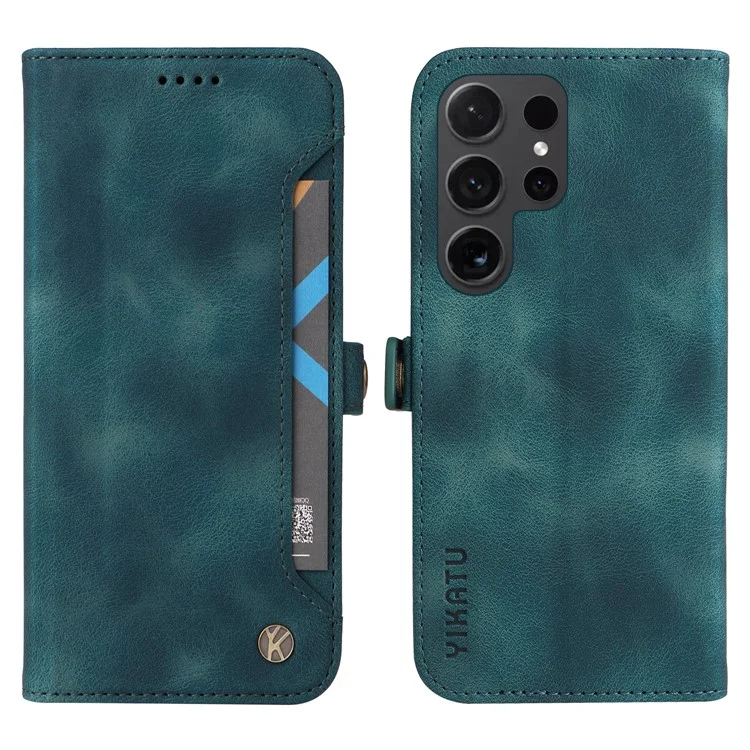 YIKATU YK-002 For Samsung Galaxy S24 Ultra Case PU Leather Flip Cell Phone Cover with Outer Card Slot - Blue