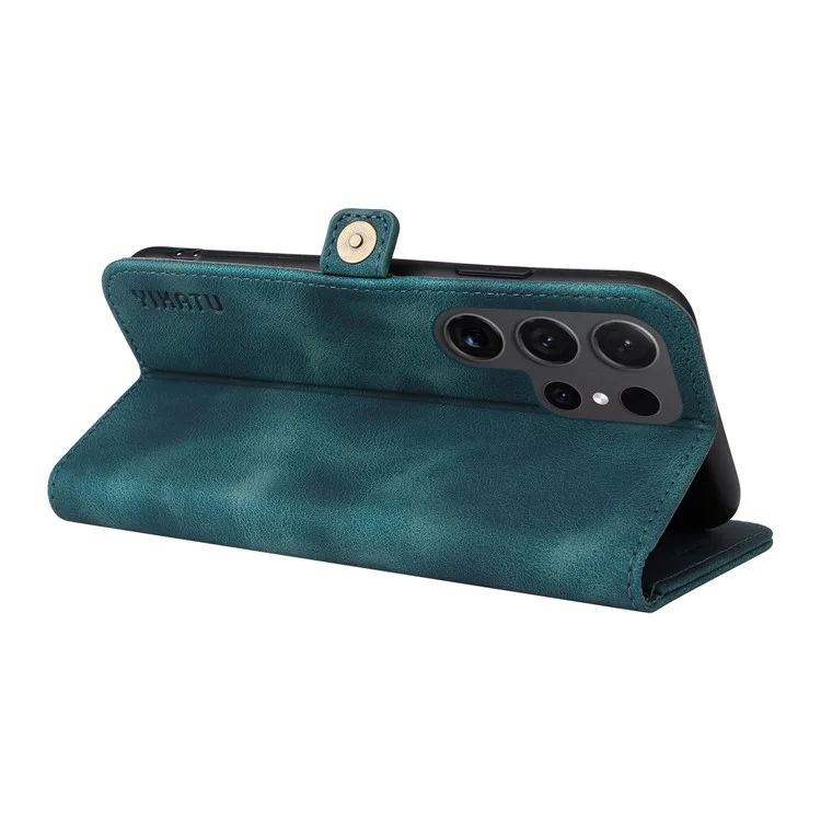 YIKATU YK-002 For Samsung Galaxy S24 Ultra Case PU Leather Flip Cell Phone Cover with Outer Card Slot - Blue