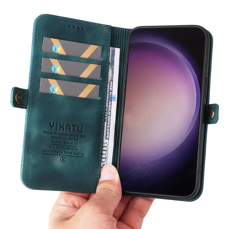YIKATU YK-002 For Samsung Galaxy S24 Ultra Case PU Leather Flip Cell Phone Cover with Outer Card Slot - Blue
