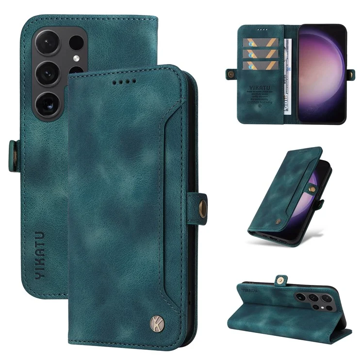 YIKATU YK-002 For Samsung Galaxy S24 Ultra Case PU Leather Flip Cell Phone Cover with Outer Card Slot - Blue