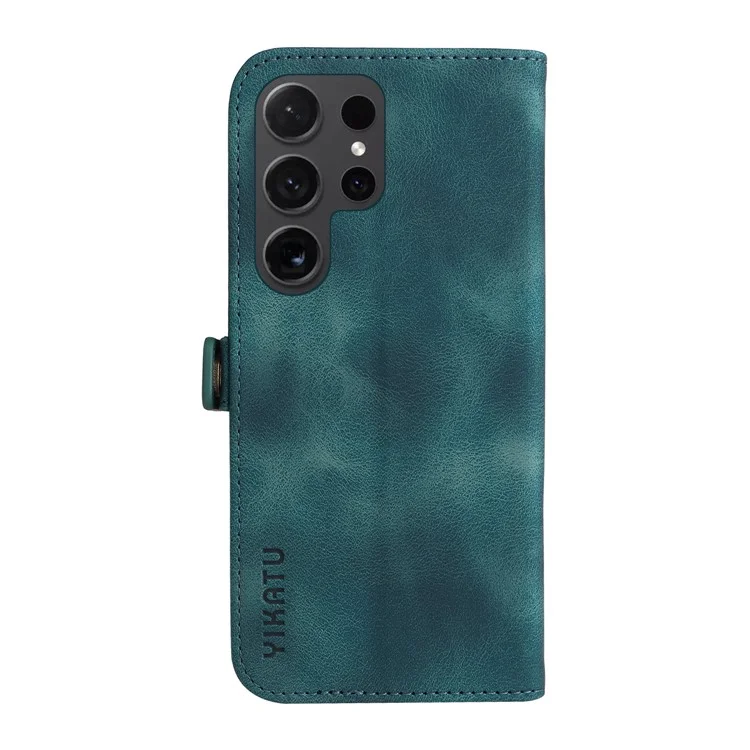YIKATU YK-002 For Samsung Galaxy S24 Ultra Case PU Leather Flip Cell Phone Cover with Outer Card Slot - Blue