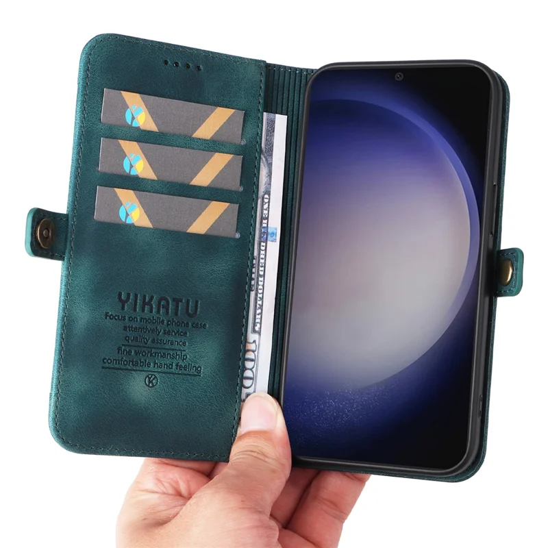 YIKATU YK-002 per Samsung Galaxy S25+ / S24+ Custodia per cellulare in pelle PU con alloggiamento per scheda esterna - Blu