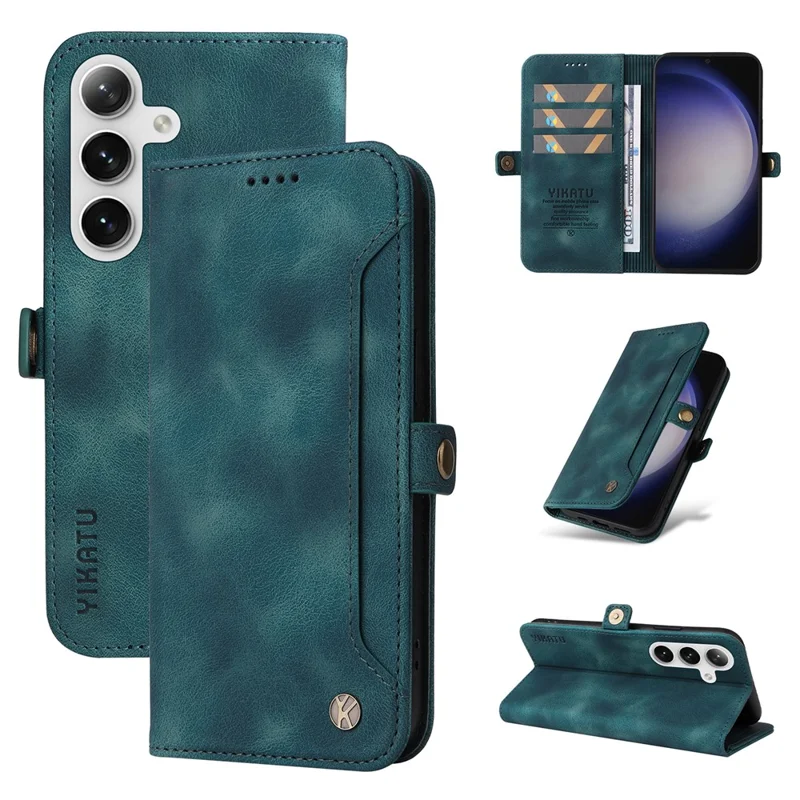 YIKATU YK-002 per Samsung Galaxy S25+ / S24+ Custodia per cellulare in pelle PU con alloggiamento per scheda esterna - Blu