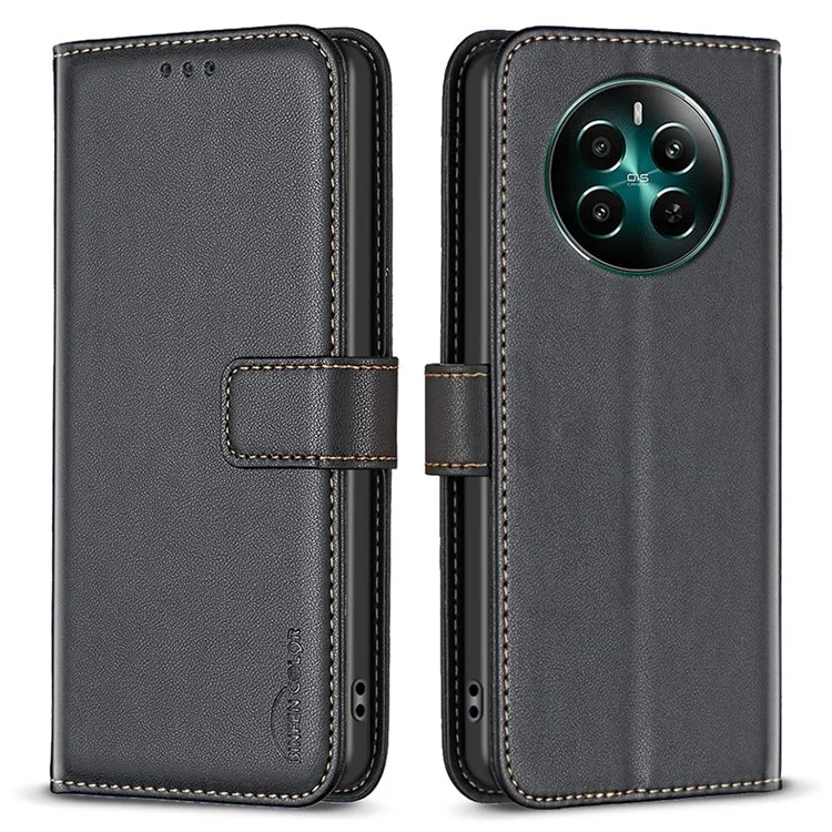 BINFEN COLOR BF17 Para Realme 12 4G / 12+ 5G Capa de Couro PU Folio Fecho Magnético Vista Suporte Capa de Telefone - Preto