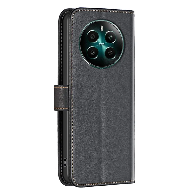 BINFEN COLOR BF17 Para Realme 12 4G / 12+ 5G Capa de Couro PU Folio Fecho Magnético Vista Suporte Capa de Telefone - Preto