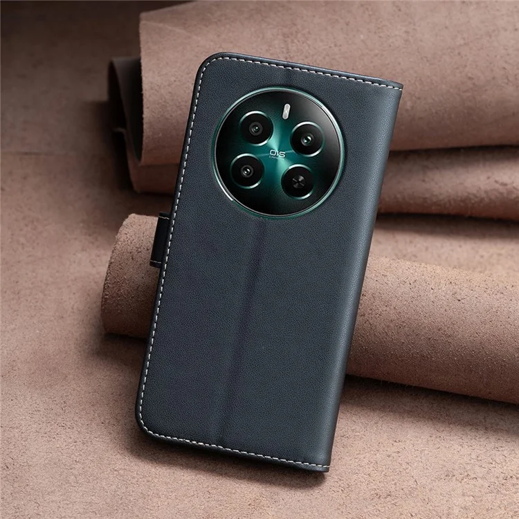 BINFEN COLOR BF17 Para Realme 12 4G / 12+ 5G Capa de Couro PU Folio Fecho Magnético Vista Suporte Capa de Telefone - Preto