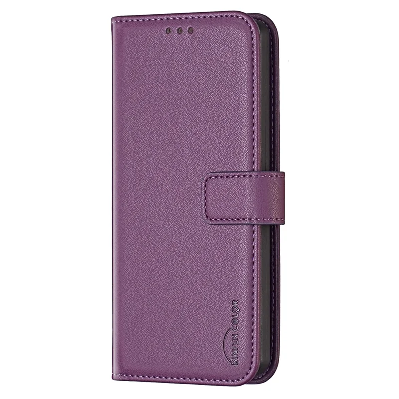 BINFEN COLOR BF17 For Realme 12 4G / 12+ 5G Case PU Leather Folio Magnetic Clasp Stand View Phone Cover - Dark Purple