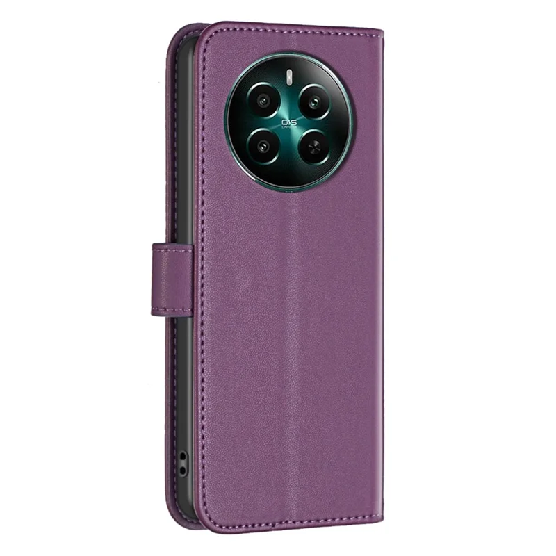 BINFEN COLOR BF17 For Realme 12 4G / 12+ 5G Case PU Leather Folio Magnetic Clasp Stand View Phone Cover - Dark Purple
