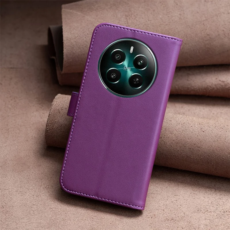 BINFEN COLOR BF17 For Realme 12 4G / 12+ 5G Case PU Leather Folio Magnetic Clasp Stand View Phone Cover - Dark Purple