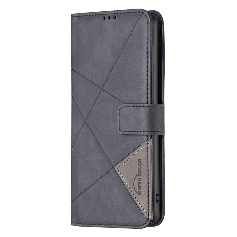 BINFEN COLOR For Realme 12 4G / 12+ 5G Phone Cases Wallet Stand Geometry Imprint Leather Cover - Black
