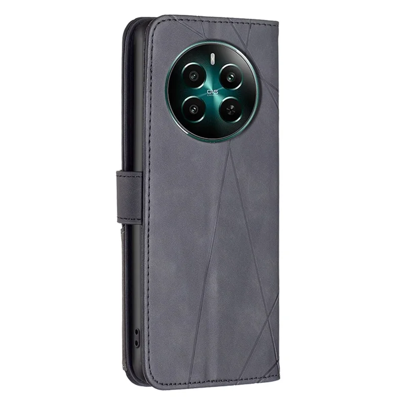 BINFEN COLOR For Realme 12 4G / 12+ 5G Phone Cases Wallet Stand Geometry Imprint Leather Cover - Black