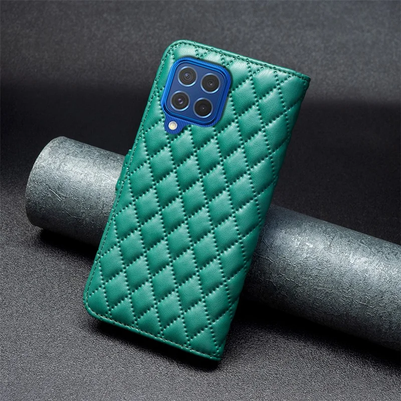 BINFEN COLOR BF Style-14 pour Samsung Galaxy M62 / F62 Étui portefeuille Housse en cuir Rhombus - Vert