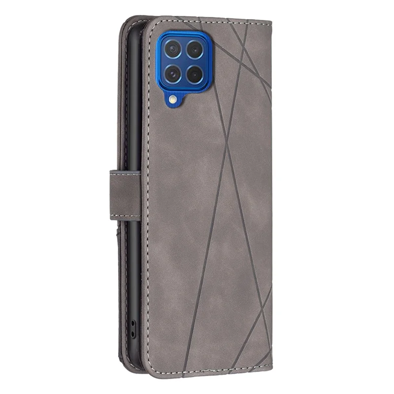 BINFEN COLOR For Samsung Galaxy M62 / F62 Phone Cases Wallet Stand Geometry Imprint Leather Cover - Grey