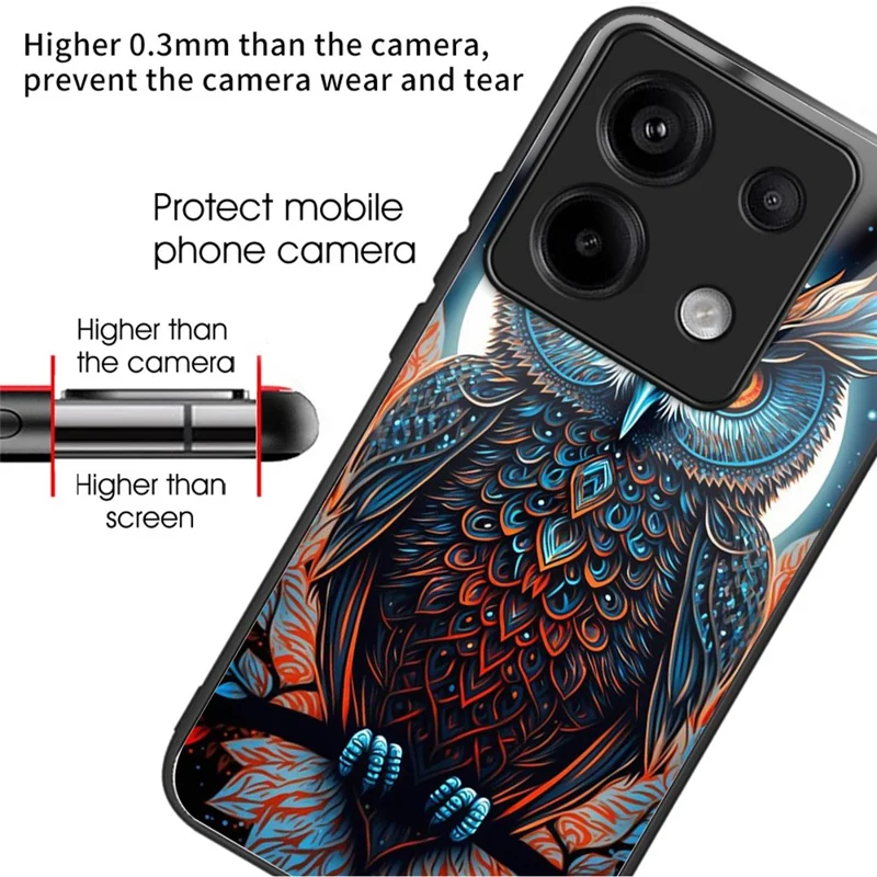 For Xiaomi Redmi Note 13 Pro 5G / Poco X6 5G Slim Case Pattern Printing Tempered Glass TPU Phone Cover - Owl