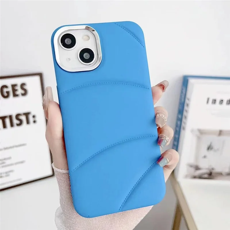For iPhone 15 Cell Phone Case Shock-Absorbent Soft TPU Cover with PC Lens Frame - Blue