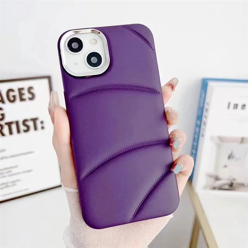 For iPhone 15 Cell Phone Case Shock-Absorbent Soft TPU Cover with PC Lens Frame - Dark Purple