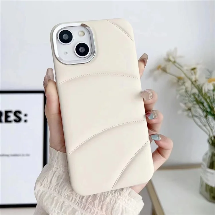 For iPhone 13 6.1 inch Case Rubberized Soft TPU Back Phone Shell with PC Lens Frame - White