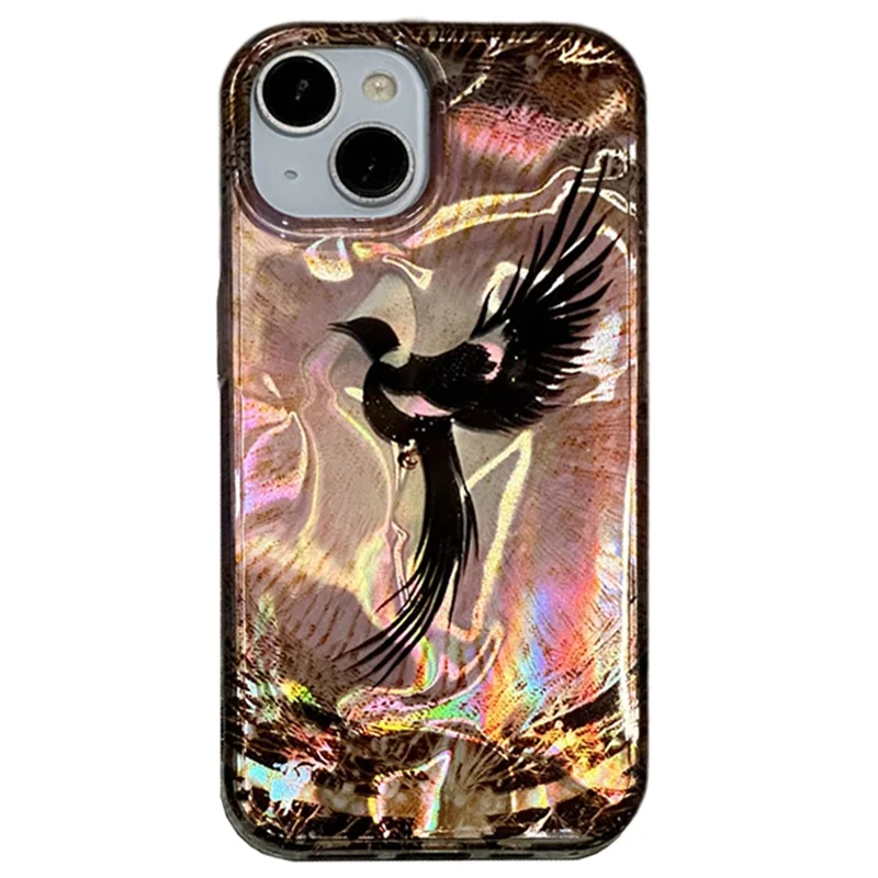 Coque pour iPhone 15 Motif Effet Laser PC+TPU Antichoc - Black Phoenix
