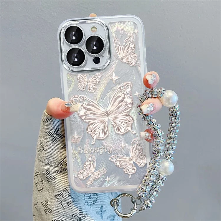Funda para iPhone 13 Pro con Diseño de Mariposa, Funda de TPU con Papel de Gasa con Plumas y Brillo