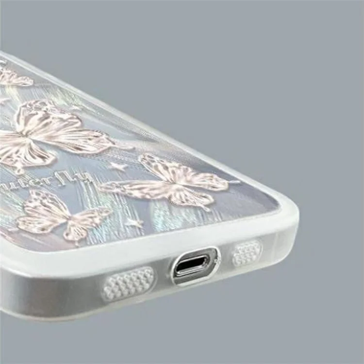 Funda para iPhone 13 Pro con Diseño de Mariposa, Funda de TPU con Papel de Gasa con Plumas y Brillo