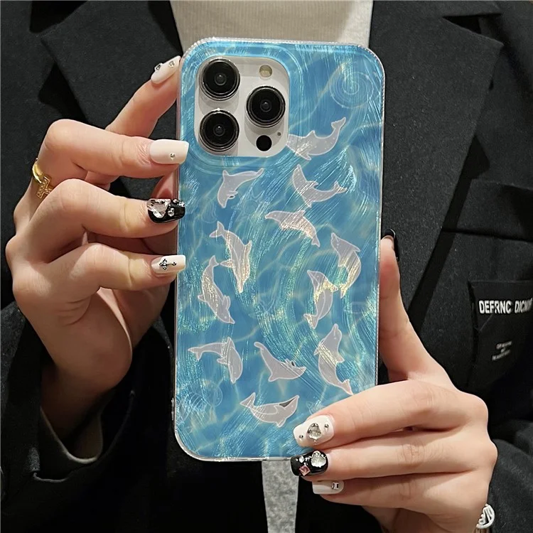 Coque pour iPhone 13 Pro Max IMD Dauphin Anti-Chute PC+TPU