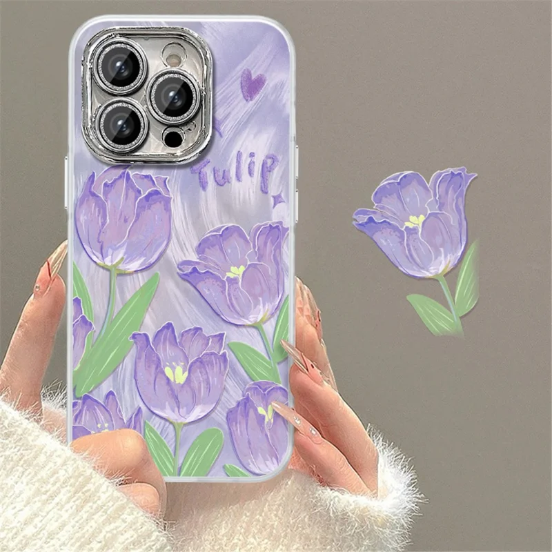 For iPhone 15 Pro Max Case Tulip Flower Pattern Printing Soft TPU Phone Cover - Purple