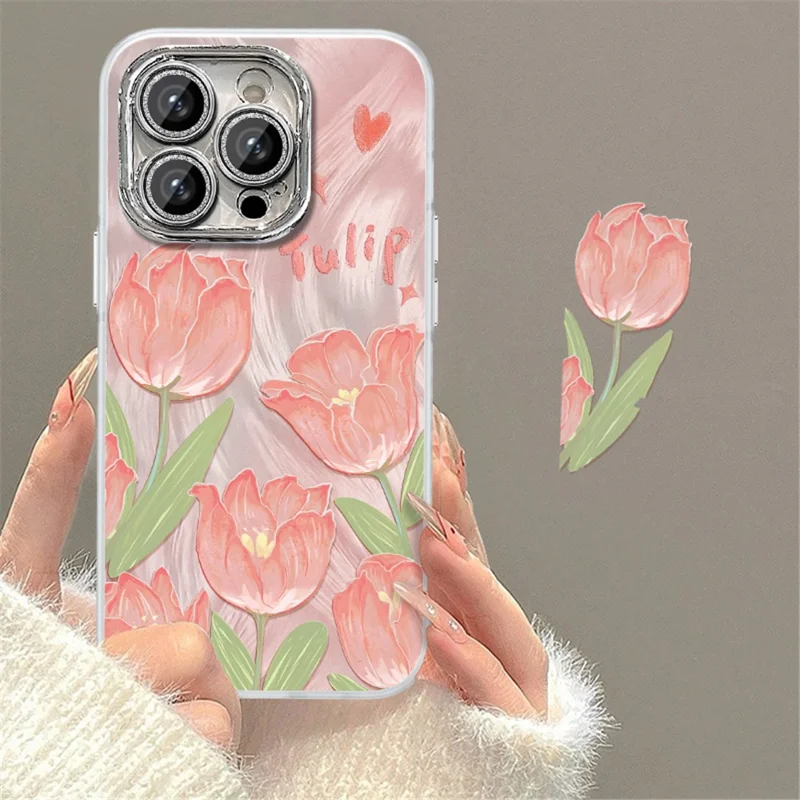 Für iPhone 14 Pro Hülle Tulpen-Design Weicher TPU Telefonschutz - Pink