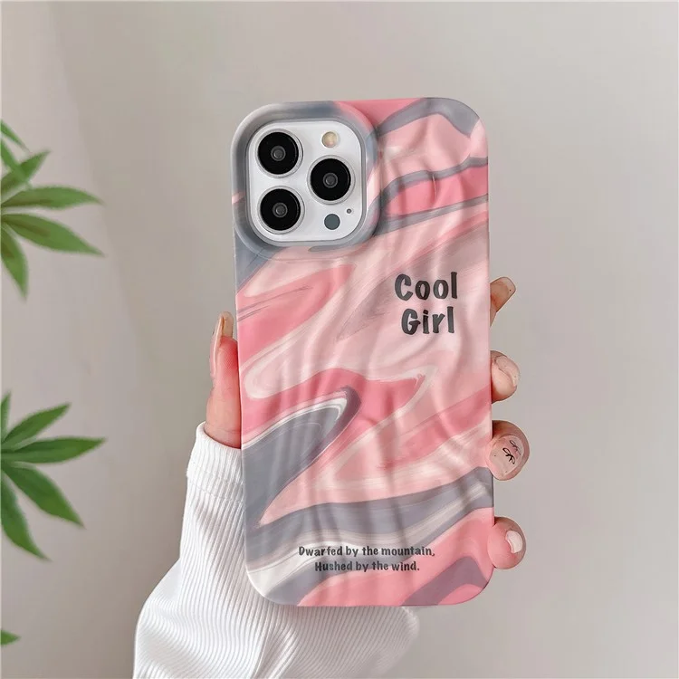 Für iPhone 15 Pro Cover Pleat Design Water Transfer Printing Luminous TPU Handy-Hülle - Pink+Grau