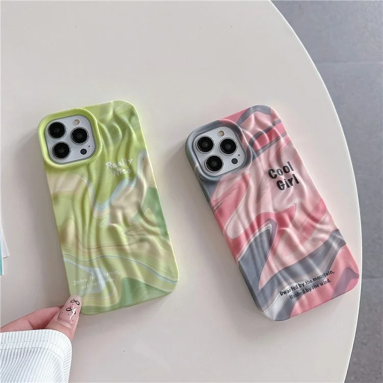 Für iPhone 15 Pro Cover Pleat Design Water Transfer Printing Luminous TPU Handy-Hülle - Pink+Grau