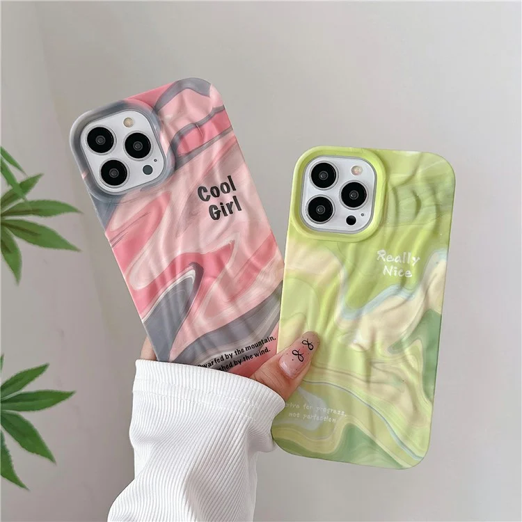 Für iPhone 15 Pro Cover Pleat Design Water Transfer Printing Luminous TPU Handy-Hülle - Pink+Grau