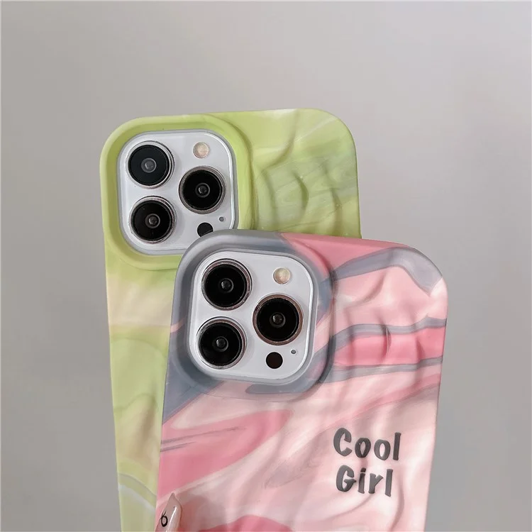 Für iPhone 15 Pro Cover Pleat Design Water Transfer Printing Luminous TPU Handy-Hülle - Pink+Grau