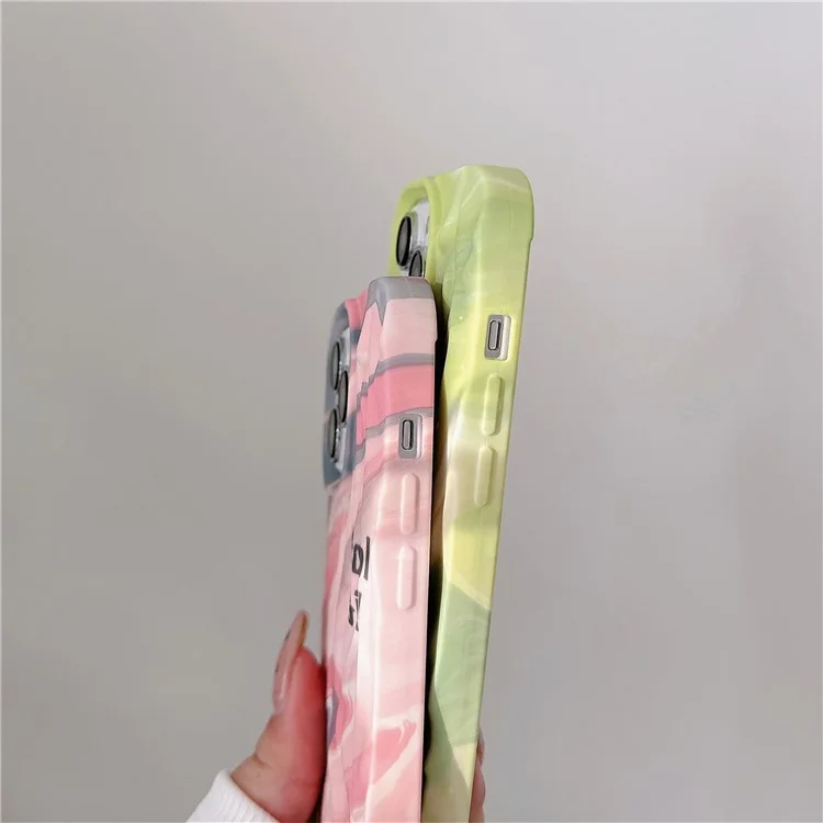 Für iPhone 15 Pro Cover Pleat Design Water Transfer Printing Luminous TPU Handy-Hülle - Pink+Grau