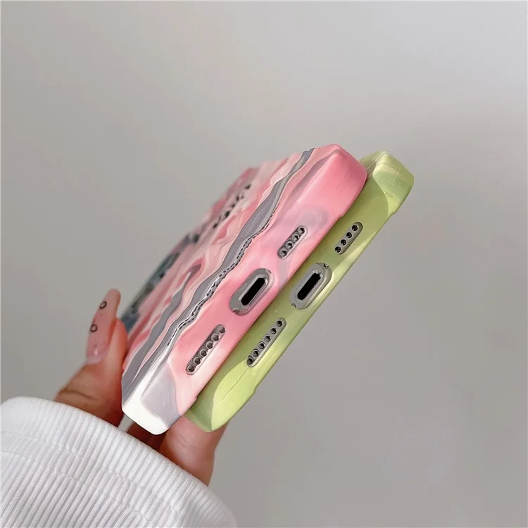 Für iPhone 15 Pro Cover Pleat Design Water Transfer Printing Luminous TPU Handy-Hülle - Pink+Grau