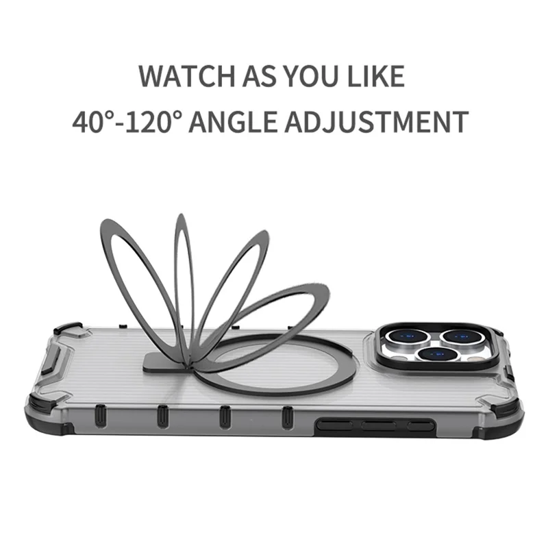 For iPhone 15 Pro Case Stripe Design PC+TPU Phone Cover with Magnetic Rotate Ring Holder - Green