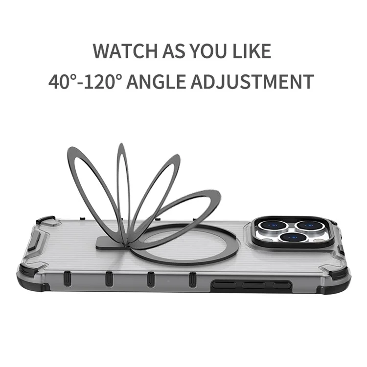 For iPhone 12 Pro Max 6.7 inch Case Stripe Design Magnetic Ring Kickstand PC+TPU Phone Cover - Transparent