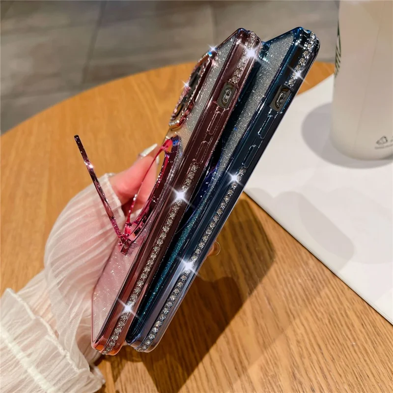 For iPhone 14 Pro Magnetic Phone Cover TPU Phone Case PC Kickstand Shell with Acrylic Mirror - Purple