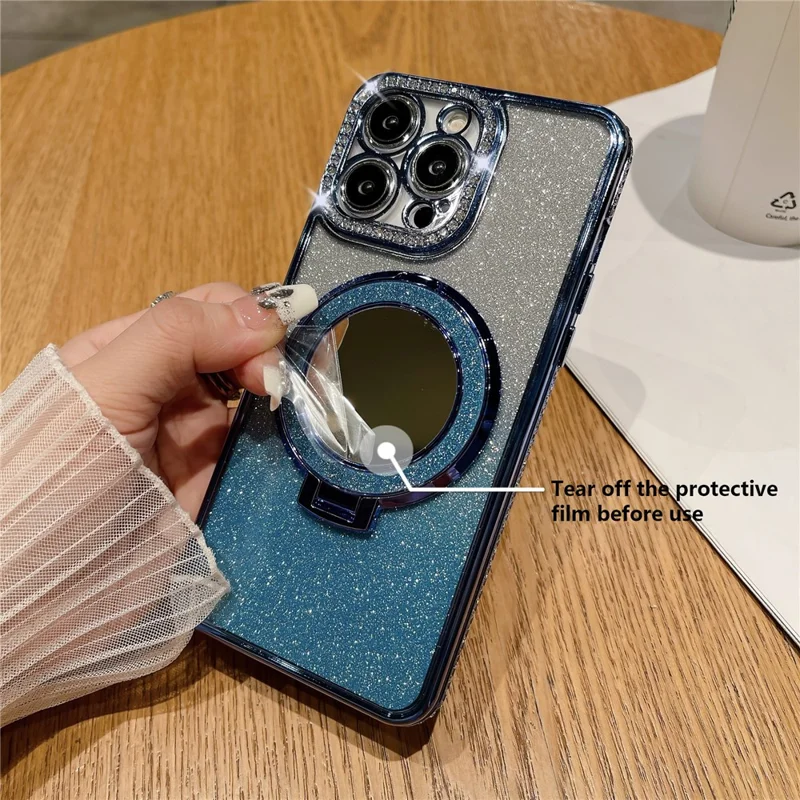 For iPhone 13 Pro 6.1 inch Cover PC Kickstand TPU Magnetic Phone Case with Acrylic Mirror - Transparent