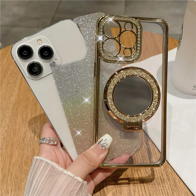 For iPhone 12 Pro Wholesale Phone Supplies Magnetic TPU Phone Case PC Kickstand Shell with Acrylic Mirror - Blue