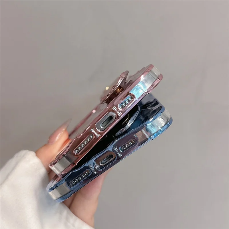 For iPhone 15 Pro Max Case Wrinkled TPU Electroplating Phone Cover with Wristband - Pink