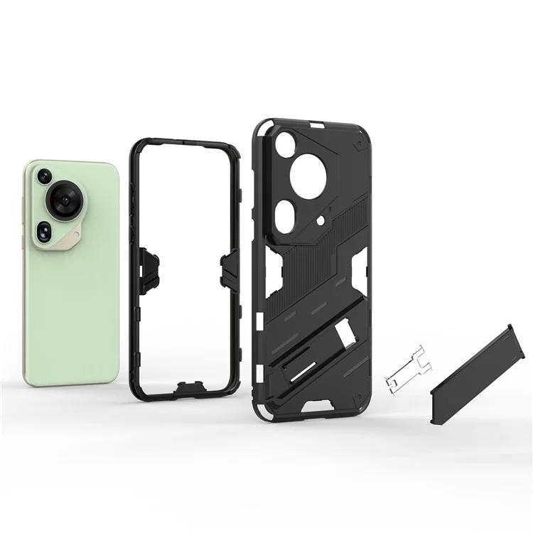 Para Huawei Pura 70 Ultra Funda Protectora con Soporte Kickstand PC+TPU Cubierta del Teléfono - Negro