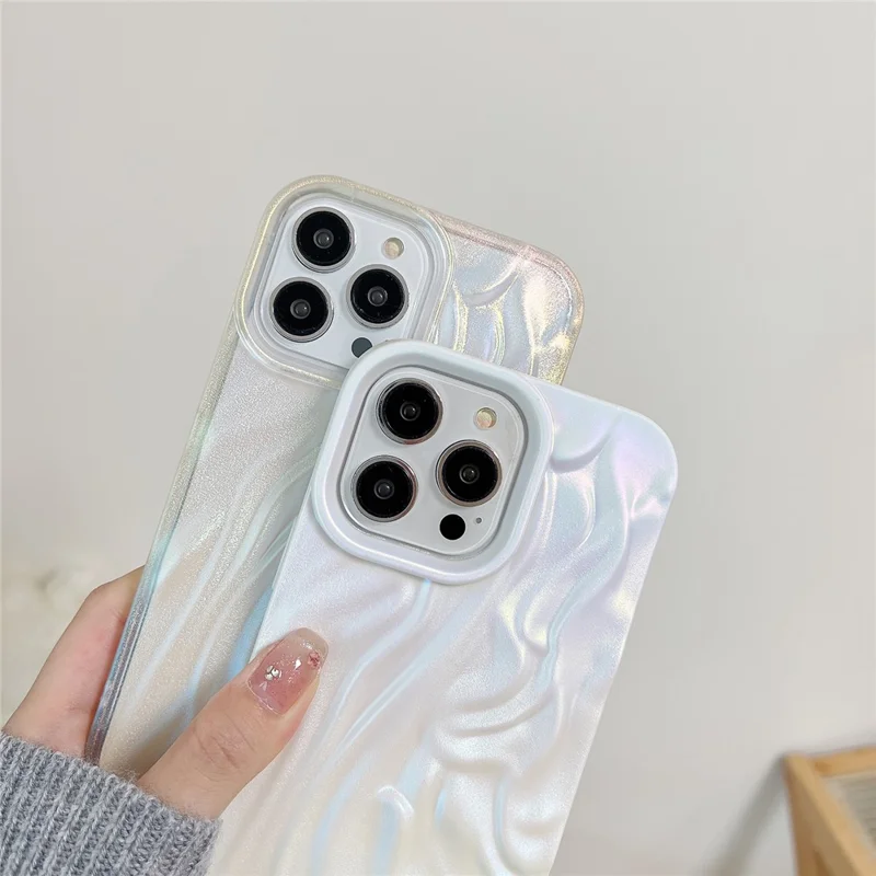Mobile Phone Protector for iPhone 15 Pro Matte TPU Phone Cover Electroplating Pleated Wholesale Phone Cases - White