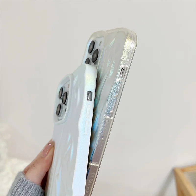 Mobile Phone Protector for iPhone 15 Pro Matte TPU Phone Cover Electroplating Pleated Wholesale Phone Cases - White